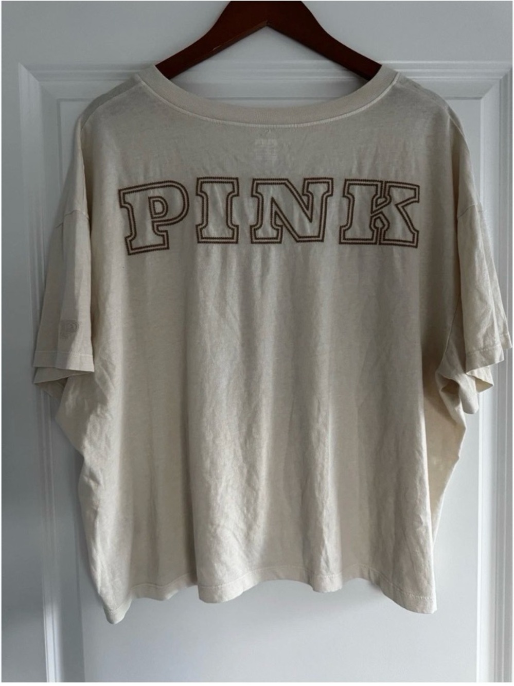 PINK Victoria's Secret XXL Cream Oversized Short-Sleeve Logo Tee NWT